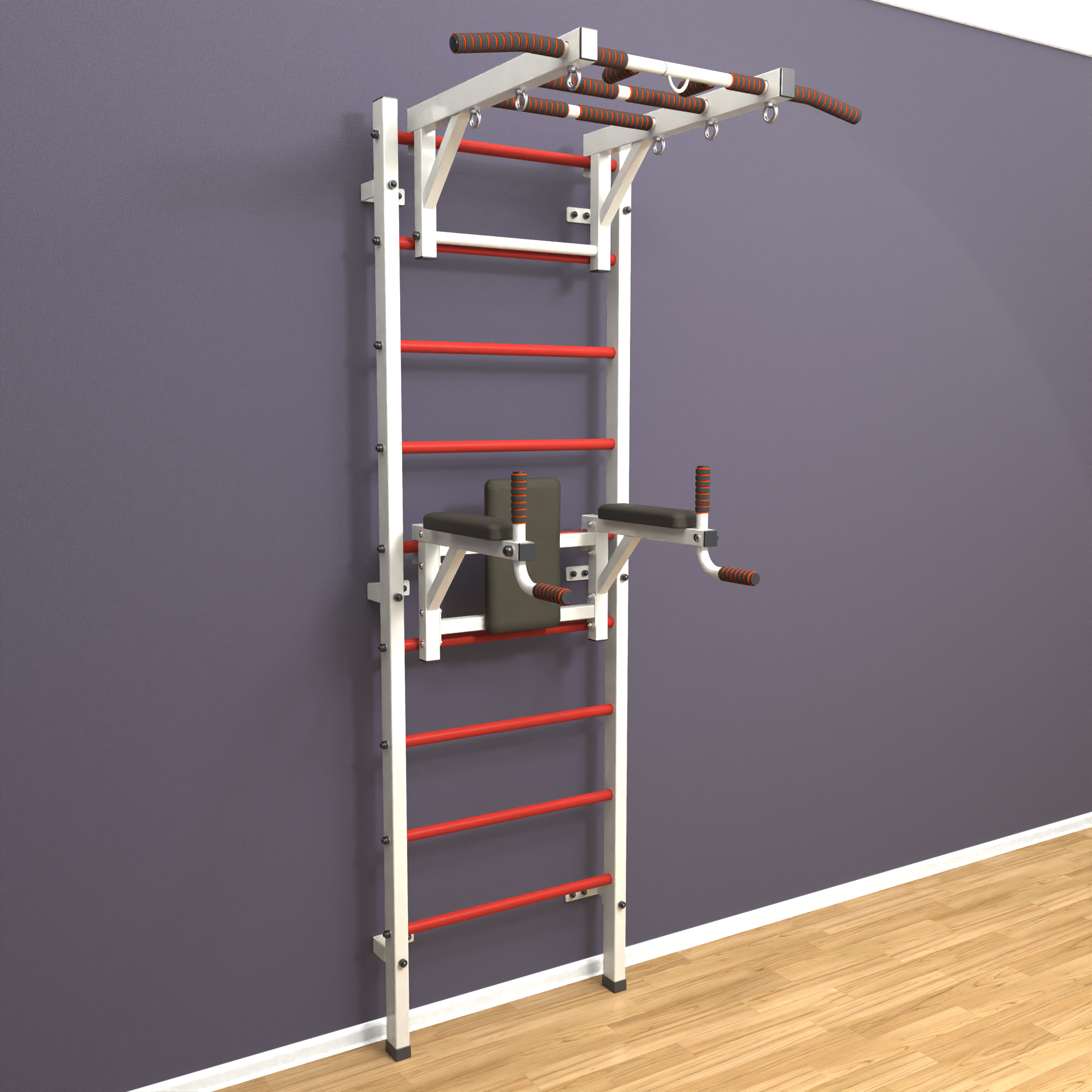 Шведская стенка «LittleSport» Л 2.0 Белый красные ступени